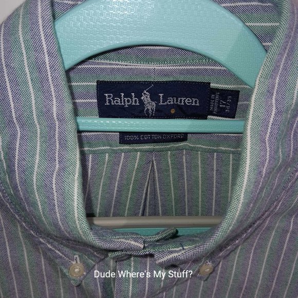 RALPH LAUREN BLUE LABEL YARMOUTH OXFORD - MEN'S SIZE 17 (34-35) - LIGHT GREEN - Picture 3 of 4